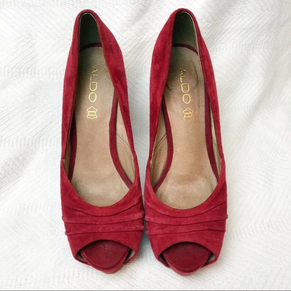 Aldo Red Suede Platform Peep Toe Stiletto Pumps - Picture 3 of 6
